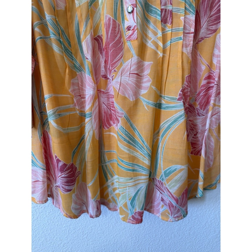 Ava & Grace 1X Floral Blouse Tropical Rayon 3/4 Sleeve Boho Orange Summer Resort - Picture 6 of 15